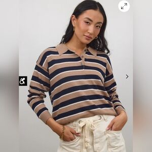 Bohme - Striped Navy and Tan Women's Polo Top